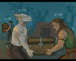 anthro baldur's_gate baldur's_gate_3 biceps dragonborn_(dnd) dungeons_and_dragons elesirart elf female group halsin_(baldur's_gate) hasbro humanoid humor lifting male muscular muscular_male pecs shadowheart_(baldur's_gate) the_dark_urge_(baldur's_gate) treasure_chest trio wizards_of_the_coast