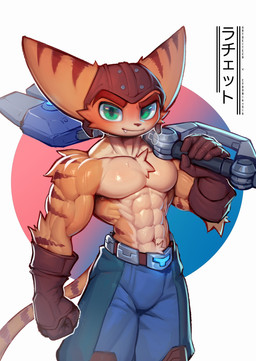 abs anthro belt biceps biped blue_bottomwear blue_clothing blue_pants bodily_fluids bottomwear brown_clothing brown_gloves brown_handwear brown_hat brown_headwear clothed clothing countershade_fur countershade_torso countershading cute_fangs fangs fur geometric_background gloves green_eyes handwear hat headgear headwear hi-tech holding_object holding_tool holding_weapon looking_at_viewer male male_anthro markings muscular muscular_anthro muscular_male navel omniwrench orange_body orange_fur pants pecs shirtless_anthro shirtless_male simple_background solo striped_arms striped_body striped_ears striped_fur striped_markings striped_tail stripes sweat sweatdrop tail tail_markings tan_body tan_countershading tan_fur teeth text tool_over_shoulder tools topless topless_anthro topless_male vein veiny_muscles weapon white_background artdeitech cydonia_xia ratchet_and_clank sony_corporation sony_interactive_entertainment ratchet_(ratchet_and_clank) felid lombax mammal 2025 artist_collaboration artist_name dated digital_media_(artwork) hi_res portrait signature three-quarter_portrait