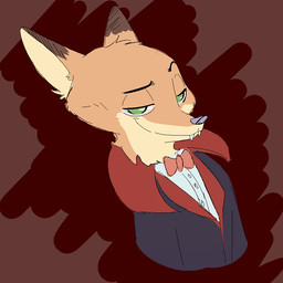 anthro bow_(feature) bow_tie clothed clothing dipstick_ears ear_markings fangs fur green_eyes male multicolored_ears orange_body orange_fur smile solo suit teeth juantriforce disney zootopia nick_wilde canid canine fox mammal red_fox true_fox vampire 1:1 aliasing digital_media_(artwork)