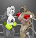 anthro areola big_breasts black_areola black_nipples bodily_fluids boxing boxing_gloves boxing_gloves_only breasts bruised clothing dark_areola dark_nipples duo female fight fighting_ring green_boxing_gloves green_clothing green_handwear handwear handwear_only lactating milk mostly_nude multicolored_boxing_gloves multicolored_clothing multicolored_handwear muscular muscular_anthro muscular_female navel nipples pink_areola pink_nipples red_boxing_gloves red_clothing red_handwear slightly_chubby sport two_tone_boxing_gloves two_tone_clothing two_tone_handwear white_boxing_gloves white_clothing white_handwear wounded yellow_boxing_gloves yellow_clothing yellow_handwear hellbridge bear giant_panda hyena mammal spotted_hyena