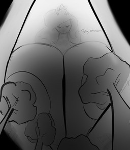 anthro big_breasts breasts dialogue female first_person_view growth hair huge_breasts long_hair looking_at_viewer macro solo fanofblimp nintendo pokemon stella_(fanofblimp) generation_7_pokemon pokemon_(species) primarina hi_res monochrome sketch