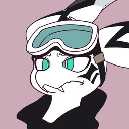 expressive eyewear eyewear_on_head fangs feral goggles goggles_on_head male solo teal_eyes teeth white_body worried unknown_artist 1:1 headshot_portrait icon low_res portrait
