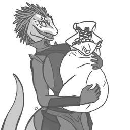 anthro armor big_breasts bodypaint breast_squish breasts coin face_paint feather_hair feathers female gold_(metal) gold_coin huge_breasts looking_at_viewer money_bag non-mammal_breasts open_mouth pseudo_hair side_boob solo squish varlastreak microsoft the_elder_scrolls fan_character finds-nothing-impossible argonian scalie 1:1 greyscale monochrome sketch