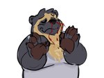 anthro belly biped black_body black_fur black_nose blood bodily_fluids clothing eyes_closed fur humanoid_hands nosebleed overweight shirt simple_background solo topwear white_background lentejota6 bear mammal short-faced_bear spectacled_bear 2021 4:3 hi_res