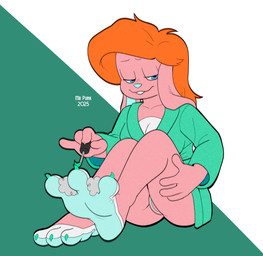 3_toes anthro bathrobe claws clothing colored_nails countershade_feet countershading feet female foot_fetish fur genitals nails paws pink_body pink_fur robe soles solo teasing toes vulva mrpunkmorph lagomorph leporid mammal rabbit hi_res