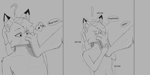 anthro claws feet fur male micro pawpads paws shrinking size_difference size_transformation solo text toes transformation ramfox canid canine fox mammal absurd_res digital_drawing_(artwork) digital_media_(artwork) english_text hi_res shaded