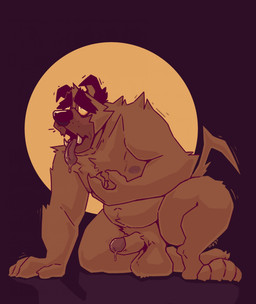 anthro balls belly big_belly black_eyebrows black_nose bodily_fluids brown_body brown_fur brown_tail erection eyebrows floppy_ears fur genital_fluids genitals glans kneeling male moobs narrowed_eyes nipples nude open_mouth overweight overweight_anthro overweight_male penis precum simple_background solo tail tongue tongue_out yellow_sclera chocolateandmilk canid canine mammal 2022 dated hi_res signature