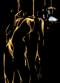 anthro biped black_background black_body breasts dripping eyebrows facial_markings female female_anthro forehead_markings gold_(metal) head_markings iris leaning leaning_backward liquid liquid_gold liquid_metal looking_at_viewer markings negative_space nude nude_anthro nude_female pose pupils simple_background slim slim_anthro slim_female small_breasts solo standing tasteful_nudity white_eyebrows white_inner_ear white_markings white_sclera yellow_eyes nulia tarahe domestic_cat felid feline felis mammal hi_res korean_description pinup portrait three-quarter_portrait
