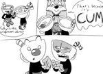 bodily_fluids cum dialogue disgusted_expression genital_fluids humor male simple_background text toony spwnkage cuphead_(game) cuphead_(character) elder_kettle mugman animate_inanimate comic digital_media_(artwork) english_text monochrome brother_(lore) brothers_(lore) sibling_(lore)