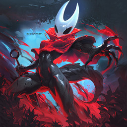 2_horns 5_fingers abs action_pose anthro arthropod_abdomen athletic athletic_female black_body breasts claws cloak cloak_only clothing featureless_crotch female finger_claws fingers glistening glistening_body holding_object holding_weapon horn mostly_nude plant pose red_cloak red_clothing red_lighting small_breasts small_waist solo standing thick_thighs weapon skygracer hollow_knight_(franchise) team_cherry hornet_(hollow_knight) arthropod insect 2025 digital_media_(artwork) hi_res signature