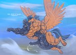abs anal anal_penetration anthro biceps big_muscles bite bodily_fluids cum duo ear_bite flying flying_sex from_behind_position genital_fluids holding_character hooves huge_muscles male male/male muscular muscular_anthro muscular_male muscular_thighs penetration scared scared_expression sex speech_bubble spread_wings unguligrade wings rizzyofen mythology lightning_rider rizzy_stripe equid equine horse mammal mythological_creature mythological_equine pegasus pony zebra hi_res