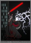 4_toes 5_fingers black_clothing black_pawpads black_robe black_snout blue_eyes border clothing dark_side dipstick_ears directional_arrow ear_markings electricity feet fighting_pose fingers fur grey_body grey_border grey_fur holding_lightsaber holding_object holding_weapon lightning lightning_magic lightsaber male markings melee_weapon multicolored_ears multicolored_tail pawpads pose red_body red_ear_tips red_fur red_lightsaber red_markings robe serious_face solo standing tail text the_force toes weapon white_body white_fur kemira star_wars oruv canid canine canis domestic_dog husky mammal nordic_sled_dog spitz 2019 artist_name dark_theme digital_drawing_(artwork) digital_media_(artwork) hi_res url