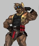 abs anthro male muscular muscular_anthro muscular_male nipple_piercing nipples pecs piercing solo vein veiny_muscles dagantfus_(artist) anothereidos_of_dragon_vein_r nitro_(anothereidos_r) hyena mammal hi_res