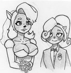 anthro blush breasts clothing dress duo female female/female fur married_couple wedding wedding_dress wife wife_and_wife cursedone029 activision crash_bandicoot_(series) coco_bandicoot tawna_bandicoot bandicoot mammal marsupial hi_res monochrome traditional_media_(artwork)