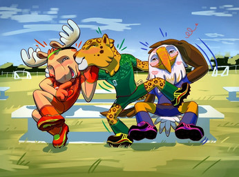 anthro antlers beak bench blue_sky blush bottomwear brown_body brown_feathers clothing cloud eyes_closed feathers footwear full_render fur gloves grass group group_sex hand_on_cheek hand_on_head handwear horn kiss_mark kisses kissing_cheek landscape landscape_background male male/male orange_body orange_fur plant sex shadow shirt shorts shy sky smile smiling_at_another smiling_at_partner smiling_at_viewer soccer soccer_field soccer_shirt soccer_socks soccer_uniform socks sport sportswear t-shirt threesome throuple topwear trio uniform white_body white_feathers yellow_body yellow_fur unknown_artist fifa clutch_(fifa) maple_(fifa) zayu_(fifa) accipitrid accipitriform avian bald_eagle bird deer eagle felid jaguar mammal moose new_world_deer pantherine sea_eagle