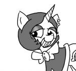 clothing ear_piercing equid equine fan_character female feral ficficponyfic hasbro horn joyride_(colt_quest) mammal monochrome my_little_pony mythological_creature mythological_equine mythology piercing ribbons simple_background smile solo unicorn