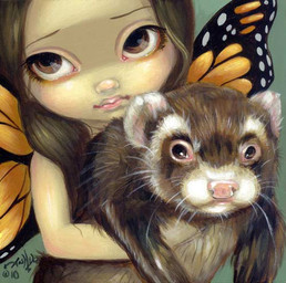 ambiguous_gender brown_body brown_fur duo female feral fur hair insect_wings lepidopteran_wings lips long_hair pink_lips pupils simple_background whiskers wings jasmine_becket-griffith domestic_ferret fairy humanoid mammal mustelid musteline true_musteline weasel 2010 dated formal_art low_res painting_(artwork) traditional_media_(artwork) traditional_painting_(artwork)