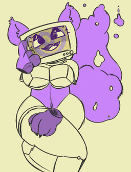 anthro female hypnosis hypnotizing_viewer looking_at_viewer machine mind_control purple_goo screen screen_face solo lucentleader cathode-y felid feline mammal robot 2022 sketch