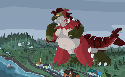 anthro bulge female macro macro_anthro macro_female solo squeakdepot fish kaiju marine salmonid_(fish) absurd_res hi_res