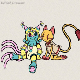 affectionate anthro duo eyes_closed female female/female heterochromia long_tail multi_tail multicolored_body object_in_tail papercraft pinata purring smile tail tail_motion tailwag deidad_dissitum sound_warning blushcrunch_studio dandy's_world roblox scraps_(dandy's_world) yatta_(dandy's_world) felid feline mammal toon_(dandy's_world) 1:1 animated frame_by_frame short_playtime sound video
