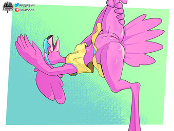 abstract_background anthro beak bent_arm clothed clothing extended_arm feathers female flexible genitals hand_on_leg hand_on_own_leg hand_on_own_thigh hand_on_thigh holding_leg holding_raised_leg holding_thigh mismatched_genitalia mismatched_vulva no_underwear on_one_leg one_leg_up pink_body pink_feathers raised_arms raised_hand raised_leg solo splits spread_legs spreading standing upskirt vertical_splits vulva fourssss brand_new_animal studio_trigger the_pink_flamingos_(brand_new_animal) avian bird flamingo 2020 digital_media_(artwork) hi_res