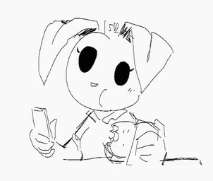 5_fingers anthro black_eyes breasts burger cellphone chewing clothed clothed_anthro clothed_female clothing eating eating_food electronics emoji_description female female_anthro fingers food front_view furniture holding_cellphone holding_object holding_phone holding_smartphone phone shirt simple_background smartphone solo table topwear white_background lilmoonie oinky_(lilmoonie) domestic_pig mammal suid suine sus_(pig) 2025 2d_animation animated digital_media_(artwork) frame_by_frame no_sound short_playtime video