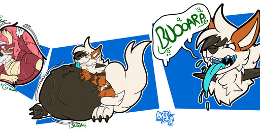abdominal_bulge anthro belly big_belly bodily_fluids burping claws digestion digestion_noises duo fangs fur hair hand_on_belly horn internal male nude open_mouth paws saliva saliva_on_tongue saliva_string same_size_vore scales sitting soft_vore sound_effects tail tail_tuft teeth text tongue tongue_out tuft vore awoogasm mythology nintendo pokemon fan_character arcanine dragon generation_1_pokemon mythological_creature mythological_scalie pokemon_(species) scalie 2021 signature