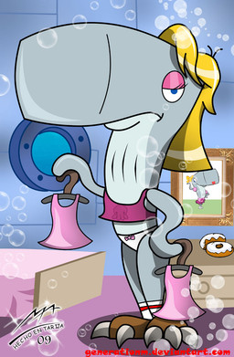 anthro blonde_hair clothed clothing dessert doughnut dress female food footwear hair looking_at_viewer panties pastry shoes slippers solo underwear white_clothing white_underwear generationm nickelodeon spongebob_squarepants pearl_krabs aquatic cetacean mammal physeteroid sperm_whale toothed_whale whale 2009