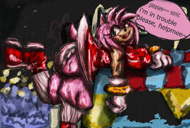 anthro big_breasts big_butt bodily_fluids breasts butt casino_night clothing dress female footwear gloves handwear huge_butt lying_on_ground on_ground panties ring socks solo speech_bubble sweat sweaty_butt thick_thighs underwear white_clothing white_gloves white_handwear white_panties white_underwear chiguibara sega sonic_the_hedgehog_(series) amy_rose eulipotyphlan hedgehog mammal hi_res