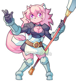 anthro clothing female fur gloves handwear holding_object holding_weapon pink_body pink_fur smile solo weapon zipskyblue hanako_(zipskyblue) absurd_res hi_res