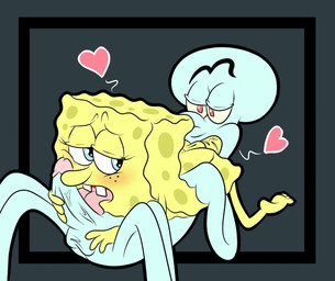anthro balls duo erection genitals heart_symbol humanoid_genitalia humanoid_penis male male/male oral penis simple_background unknown_artist nickelodeon spongebob_squarepants spongebob_squarepants_(character) squilliam_fancyson aquatic cephalopod coleoid giant_pacific_octopus mollusk octopodiform octopus sea_sponge source_request
