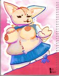 ambiguous_gender anthro blue_clothing breasts clothed clothing duo extreme_size_difference female female/female female_pred larger_female macro micro nipples overweight size_difference topless sizefiasco aggretsuko sanrio fenneko canid canine fennec_fox fox mammal true_fox absurd_res hi_res