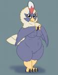 2016 accipitrid accipitriform anthro anthrofied areola avian beak big_breasts biped bird black_eyes blue_body blue_feathers breasts chest_tuft claws curvy_figure digital_media_(artwork) eagle erect_nipples eyelashes feathered_wings feathers female front_view frown full-length_portrait generation_5_pokemon genitals grey_nipples hand_on_breast head_tuft hi_res looking_at_viewer multicolored_body multicolored_feathers nintendo nipples non-mammal_breasts nude open_mouth pokemon pokemon_(species) pokemorph portrait posexe pussy rufflet scuted_arms scutes simple_background slightly_chubby solo standing tail tail_feathers thick_thighs toe_claws tuft voluptuous white_body white_feathers wide_hips winged_arms wings