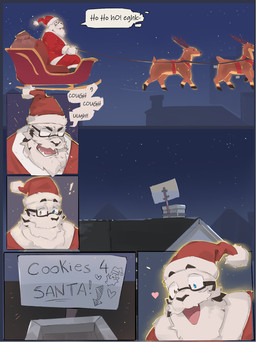 anthro antlers beard biped christmas_clothing christmas_headwear clothing detailed_background dialogue eyewear facial_hair feral fur glasses hat headgear headwear holidays horn male mature_male outside santa_hat solo speech_bubble text white_body white_fur gato_matero christmas frost_byte santa_claus deer felid mammal new_world_deer pantherine reindeer tiger 2024 comic english_text hi_res