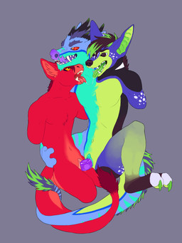 2_heads 4_missing_limbs amputee andromorph bodily_fluids conjoined dildo disability double_dildo drooling duo fur genitals intersex long_tail multi_head red_body red_fur saliva sex_toy tail vulva devilenby mythology ares_(devilenby) canid canine demon dragon mammal mythological_creature mythological_scalie scalie absurd_res hi_res