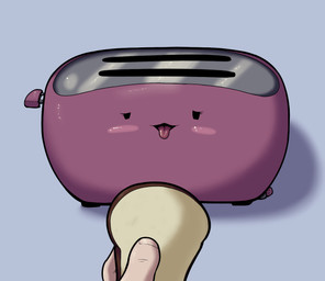 appliance blush bread disembodied_hand duo female food food_fetish half-closed_eyes heart_symbol kitchen_appliance machine narrowed_eyes not_furry open_mouth solo_focus suggestive suggestive_food toaster tongue tongue_out what trapmagius animate_inanimate dire_machine living_machine