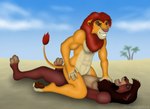 anthro duo kneeling lying male male/male muscular on_back open_mouth pawpads sitting_on_another smile rahir_(artist) disney the_lion_king kovu_(the_lion_king) simba_(the_lion_king) felid lion mammal pantherine hi_res