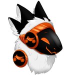 anthro black_ears fur machine male orange_eyes simple_background solo white_background white_body white_fur ittybittiestpawz enduro_(character) protogen 1:1 headshot_portrait hi_res portrait