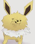 ambiguous_gender beady_eyes brown_body brown_fur dot_eyes feral fur humor neck_tuft pucker puckered_lips scrunchy_face simple_background solo tuft white_body white_fur yellow_body yellow_fur boke_(artist) nintendo pokemon eeveelution generation_1_pokemon jolteon pokemon_(species) 2021 4:5 digital_media_(artwork) meme