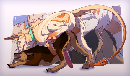 4_toes abdominal_bulge all_fours anal anal_knotting anal_penetration animal_genitalia animal_penis anus ass_up backsack balls brown_body brown_fur canine_genitalia canine_penis claws collar collar_only digitigrade doggystyle duo ear_piercing ears_back erection feet feral feral_on_feral feral_penetrated feral_penetrating feral_penetrating_feral from_behind_position fur genitals hair hindpaw industrial_piercing knot knot_root knotting looking_pleasured male male/male male_penetrated male_penetrating male_penetrating_male mating_grip motion_lines mounting multicolored_body multicolored_fur nude open_mouth pawpads paws penetration penile penile_penetration penis penis_in_ass piercing pivoted_ears quadruped raised_foot raised_leg rounded_back sex smile spade_tail tail toe_claws toes sabuky karn_(karn_the_wolf) sabuke_(character) canid canine canis mammal wolf 2021 hi_res