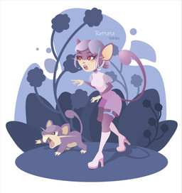 anthro female forest plant sneaking solo through tree yukiko_mae_chan nintendo pokemon generation_1_pokemon pokemon_(species) rattata absurd_res hi_res
