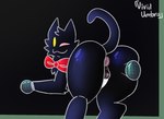 anthro anus bodily_fluids bow_tie butt butt_squish electronics female genitals microphone one_eye_closed pussy rear_view simple_background solo squish sweat wink shadowkat deltarune undertale_(series) pluey_(deltarune) felid feline mammal tagme