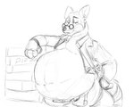 anthro belly big_belly bloated clothed clothing container eyewear glasses hand_on_hip looking_at_belly looking_down looking_down_at_self male overweight overweight_anthro overweight_male pi pizza_box simple_background solo stuffing white_background riece_ranchoa geronimo_stilton_(series) geronimo_stilton mammal mouse murid murine rodent monochrome