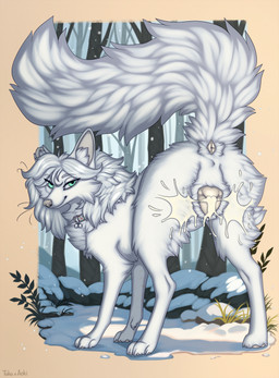 animal_genitalia animal_vulva anus bodily_fluids canine_genitalia canine_vulva collar cum cum_in_vagina cum_inside female feral fur genital_fluids genitals green_eyes solo tail tail_anus vulva whiskers white_anus white_body white_collar white_fur white_nose white_tail white_vulva a.o.kigahara_(artist) taka_(artist) canid canine fox mammal artist_collaboration hi_res