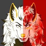 anthro blood blood_on_face bodily_fluids fur hair looking_at_viewer male markings open_mouth simple_background smile teeth tigerinspace goldomond canid canine canis mammal wolf 1:1 digital_media_(artwork) hi_res