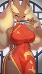 anthro asian_clothing big_breasts breasts brown_body chinese_clothing chinese_dress clothed clothed_anthro clothed_female clothing dress dress_only east_asian_clothing female solo tp10 nintendo pokemon generation_4_pokemon lopunny pokemon_(species) hi_res