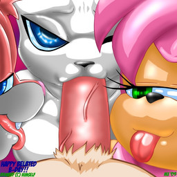 anthro blue_eyes breasts collaborative collaborative_fellatio collaborative_oral collaborative_sex erection eyelashes fellatio female first_person_view fur gangbang genitals green_eyes group group_sex hair looking_at_viewer male male/female male_pov one_eye_closed oral oral_penetration penetrating_pov penetration penile penis pink_hair reverse_gangbang sex teeth tongue tongue_out triple_collaborative_fellatio vein white_body white_fur monkeyxflash bandai_namco digimon sega sonic_the_hedgehog_(series) sonic_x tiny_toon_adventures warner_brothers amy_rose babs_bunny digimon_(species) eulipotyphlan felid gatomon hedgehog lagomorph leporid mammal rabbit 1:1 crossover