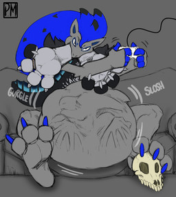 barefoot bone controller digestion digestion_implied feet foot_fetish foot_focus foot_play furniture game_controller gaming hindpaw pawpads paws prey_outline skull sofa vore willing_pred willing_prey heartman98 nintendo pokemon dyrmun_(character) generation_5_pokemon pokemon_(species) zoroark hi_res