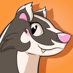 ambiguous_gender anthro black_body black_fur blush cheek_tuft drop_shadow eyelashes facial_tuft fangs fur happy looking_at_viewer multicolored_body multicolored_fur orange_background pink_nose side_view simple_background snout solo teeth tuft two_tone_body two_tone_fur white_body white_fur pinnipip pinnip_(pinnipip) badger hybrid mammal mephitid mustelid musteline skunk 1:1 2025 cel_shading digital_media_(artwork) headshot_portrait icon low_res portrait shaded male_(lore)
