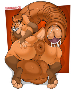 4_toes anthro anus balls big_anus big_balls big_penis bodily_fluids border brown_background brown_hair butt countershading cum ear_piercing ear_ring eyewear feet foreskin freckled_butt freckles genital_fluids genital_raphe genitals glasses green_body green_countershading hair hand_on_butt huge_anus huge_balls huge_penis humanoid_genitalia humanoid_penis hyper hyper_anus hyper_balls hyper_genitalia hyper_penis jewelry looking_at_viewer looking_back looking_back_at_viewer male multicolored_body penis piercing prehensile_penis puffy_anus raphe_(anatomy) ring_piercing scrotal_raphe scrotum_flap silver_(metal) silver_jewelry simple_background solo text toes vein veiny_penis wearing_glasses white_border bunnyboi0108 sundance lagomorph leporid mammal rabbit 2026 absurd_res artist_name hi_res